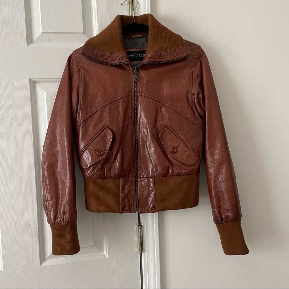 AMERICAN BASE NEW YORK  Moto Biker Bomber Brown leather Jacket  Small S